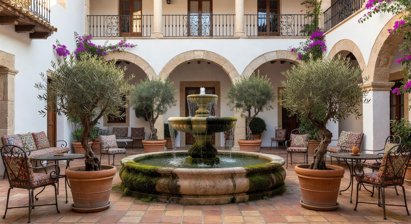 Patio andaluz con fuente de cerámica