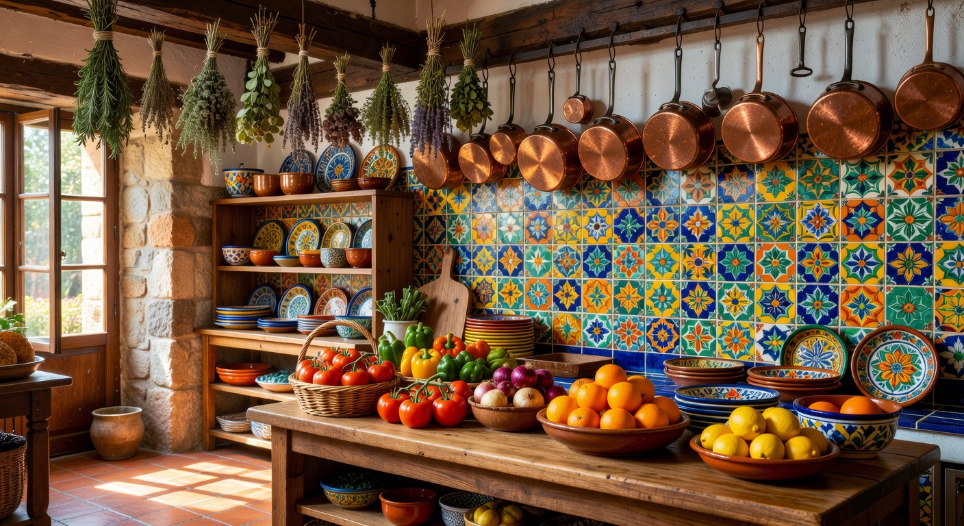 Mercado y hierbas de cocina española