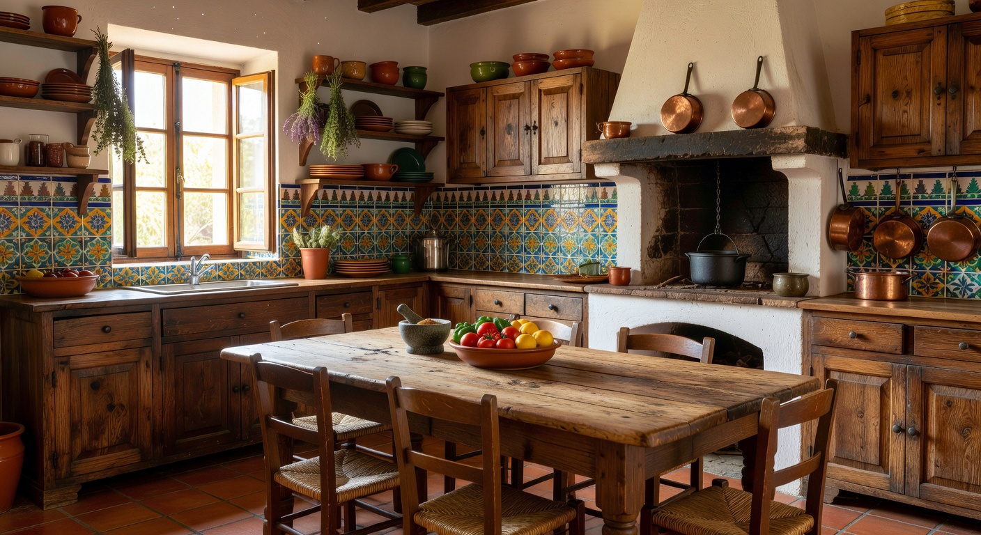 Cocina tradicional española con piezas artesanales